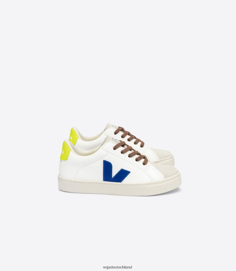 Veja Esplar-Schnürsenkel, chromfreies Leder, weiß, indigo, jaune fluo TV48N2341