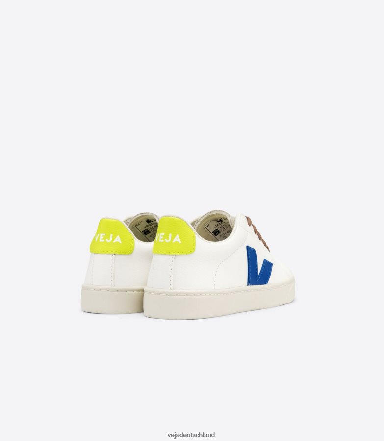Veja Esplar-Schnürsenkel, chromfreies Leder, weiß, indigo, jaune fluo TV48N2341